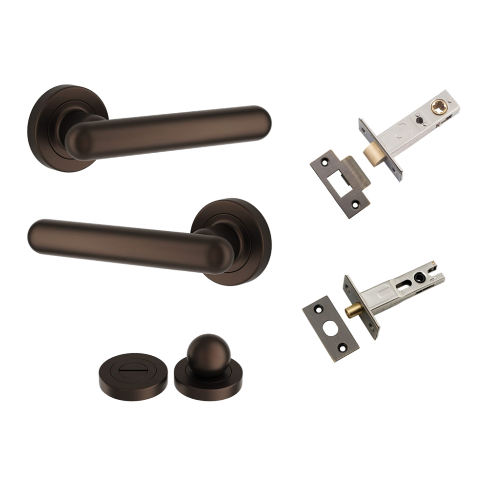 Door Lever Puerto Rose Round Signature Brass Privacy Kit in Signature Brass