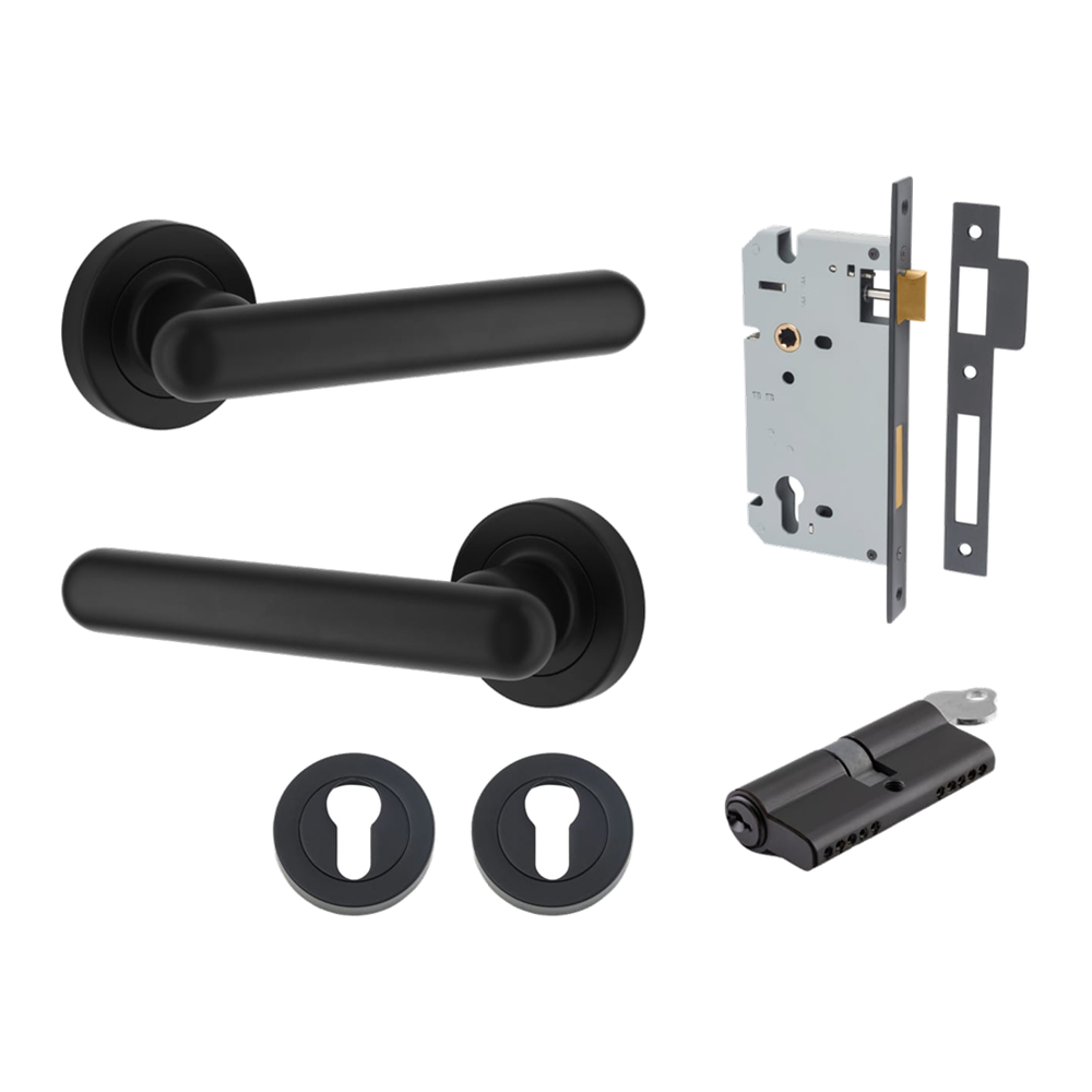 Door Lever Puerto Rose Round Matt Black Key / Key Entrance Kit in Matt Black