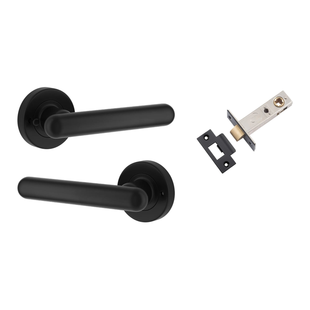 Door Lever Puerto Rose Round Matt Black Inbuilt Privacy Kit in Matt Black
