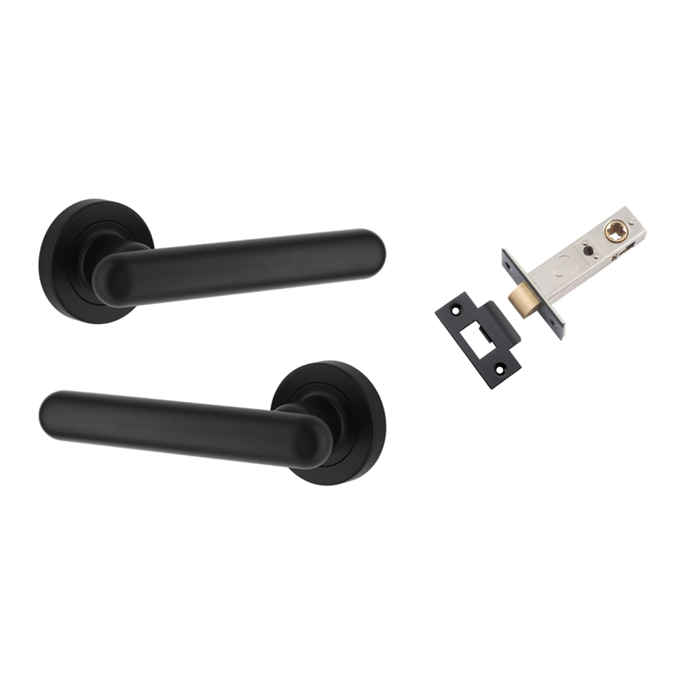 Door Lever Puerto Rose Round Matt Black Passage Kit in Matt Black
