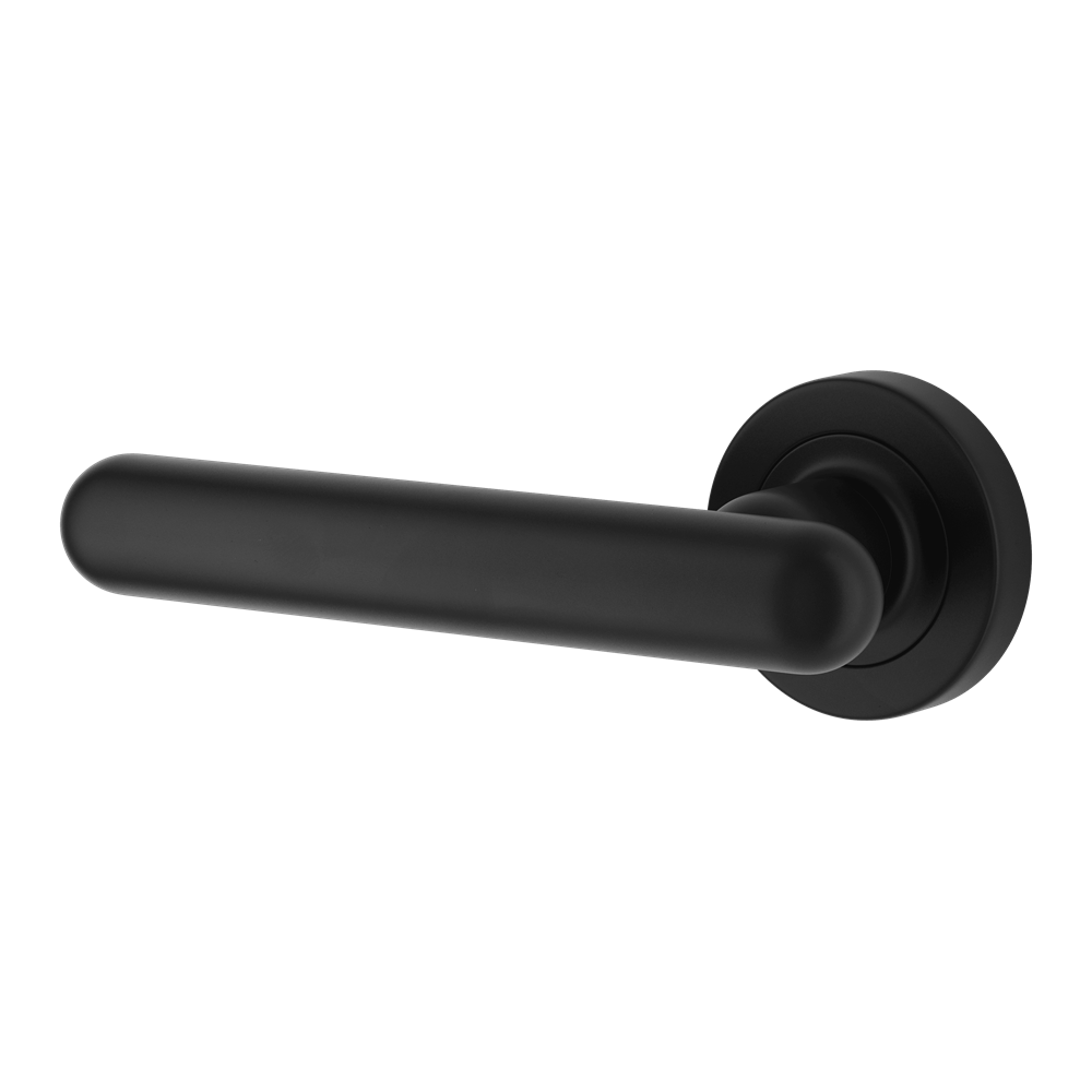 Door Lever Puerto Rose Round Fixed Left Hand Matt Black L145xP61mm BPD52mm in Matt Black