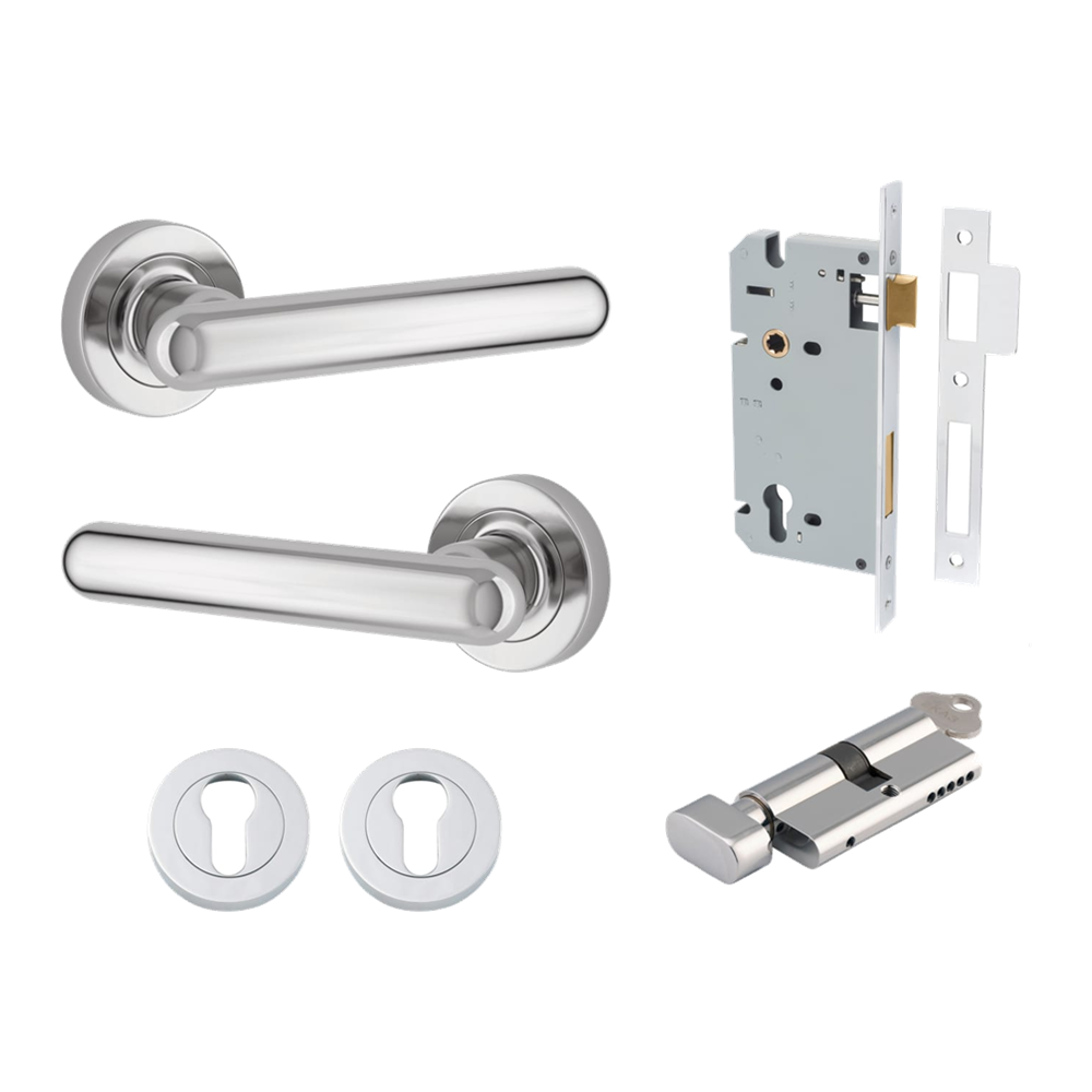 Door Lever Puerto Rose Round Polished Chrome Key / Thumb Entrance Kit in Polished Chrome