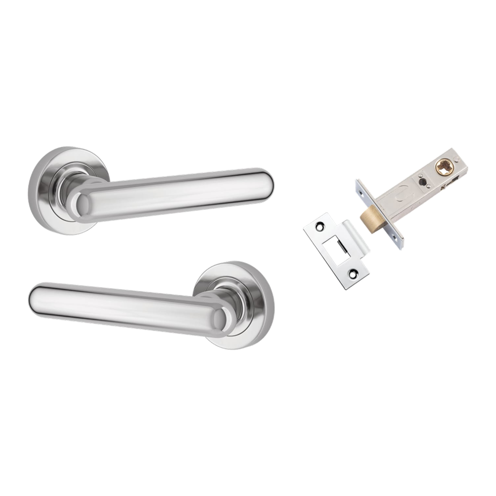 Door Lever Puerto Rose Round Polished Chrome Passage Kit in Polished Chrome
