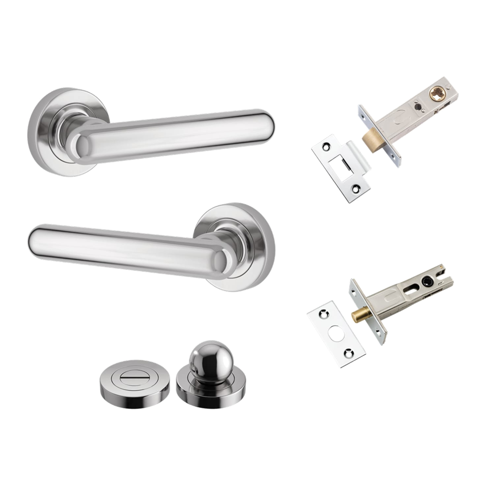 Door Lever Puerto Rose Round Polished Chrome Privacy Kit in Polished Chrome