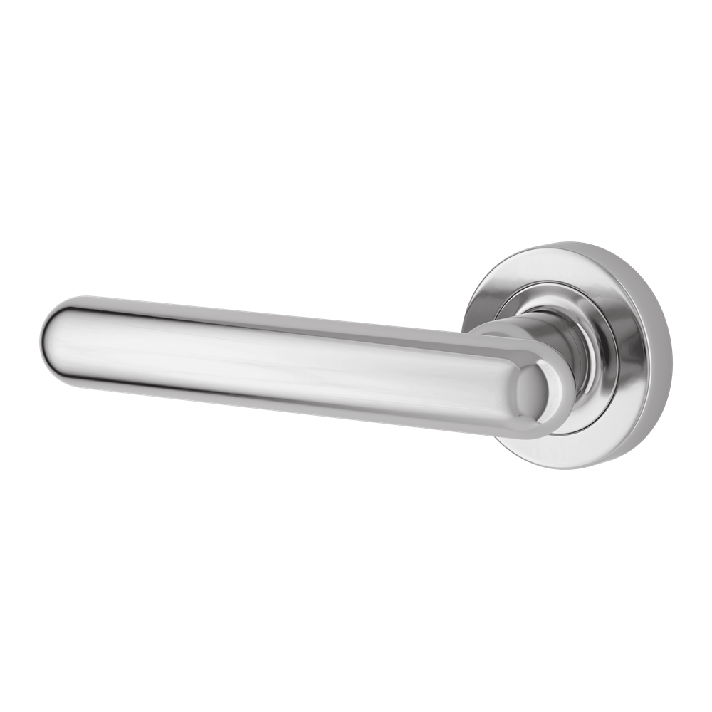 Door Lever Puerto Rose Round Fixed Left Hand Polished Chrome L145xP61mm BPD52mm in Polished Chrome