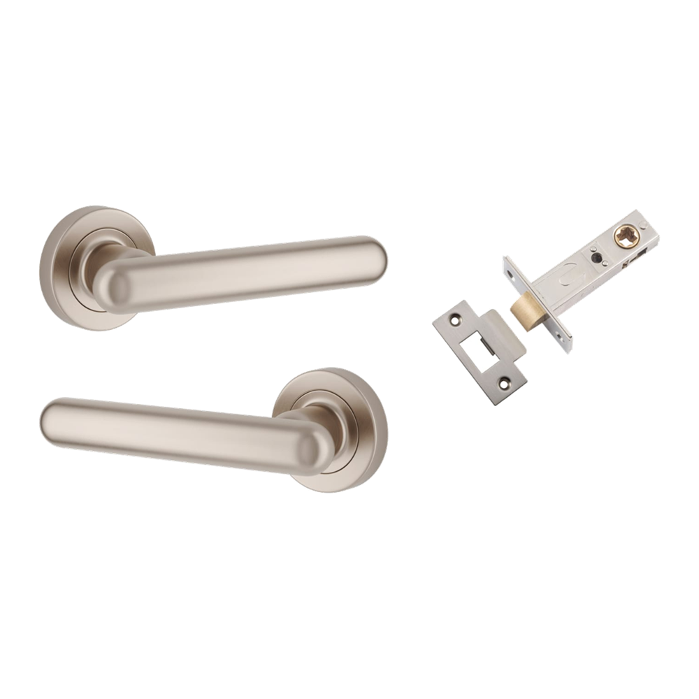 Door Lever Puerto Rose Round Satin Nickel Passage Kit in Satin Nickel