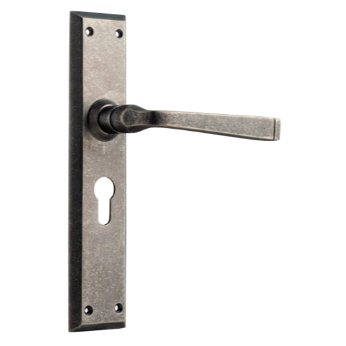 Door Lever Menton Euro Pair Rumbled Nickel H225xW50xP75mm in Rumbled Nickel