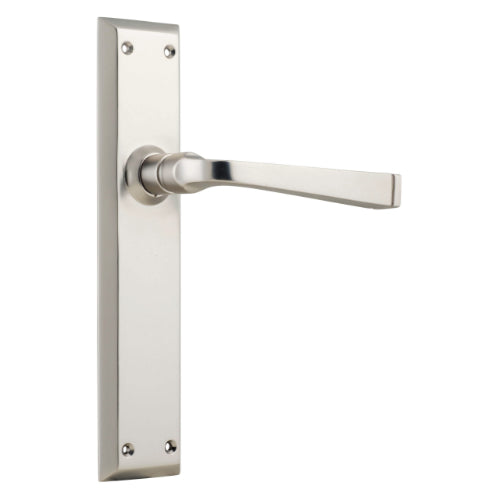 Door Lever Menton Latch Pair Satin Nickel H225xW50xP75mm in Satin Nickel
