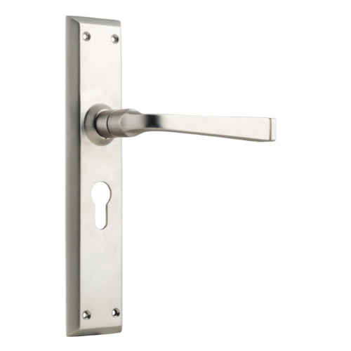 Door Lever Menton Euro Pair Satin Nickel H225xW50xP75mm in Satin Nickel