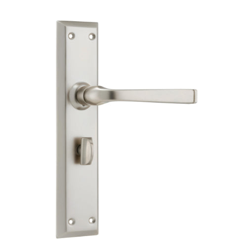Door Lever Menton Privacy Pair Satin Nickel H225xW50xP75mm in Satin Nickel