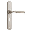 Door Lever Reims Lock Pair Satin Nickel H240xW40xP70mm in Satin Nickel