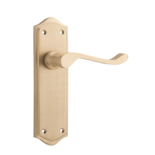 Door Lever Henley Latch Pair Satin Brass H180xW50xP58mm in Satin Brass