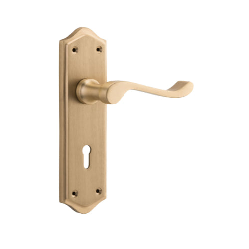 Door Lever Henley Lock Pair Satin Brass H180xW50xP58mm in Satin Brass