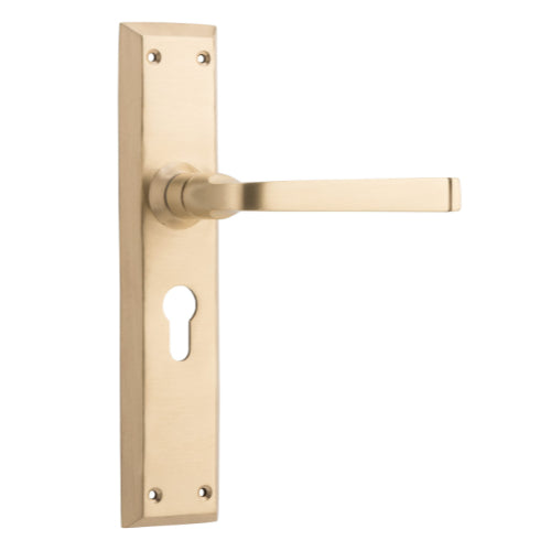 Door Lever Menton Euro Pair Satin Brass H225xW50xP75mm in Satin Brass