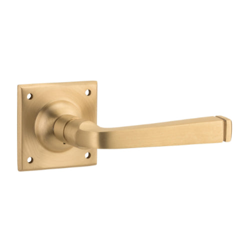 Door Lever Menton Square Rose Pair Satin Brass H60xW60xP70mm
(Latch/Lock Sold Separately) in Satin Brass