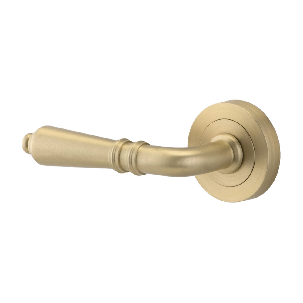 Door Lever Sarlat Rose Round Concealed Fix Left Hand Fixed Brushed Brass L111xP56mm BPD52mm in Brushed Brass