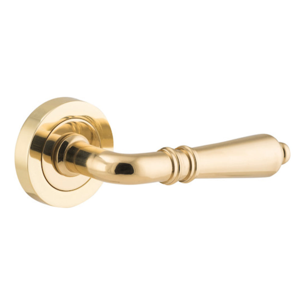 Door Lever Sarlat Round Rose Pair Polished Brass D52xP58mm
(Latch/Lock Sold Separately) in Polished Brass