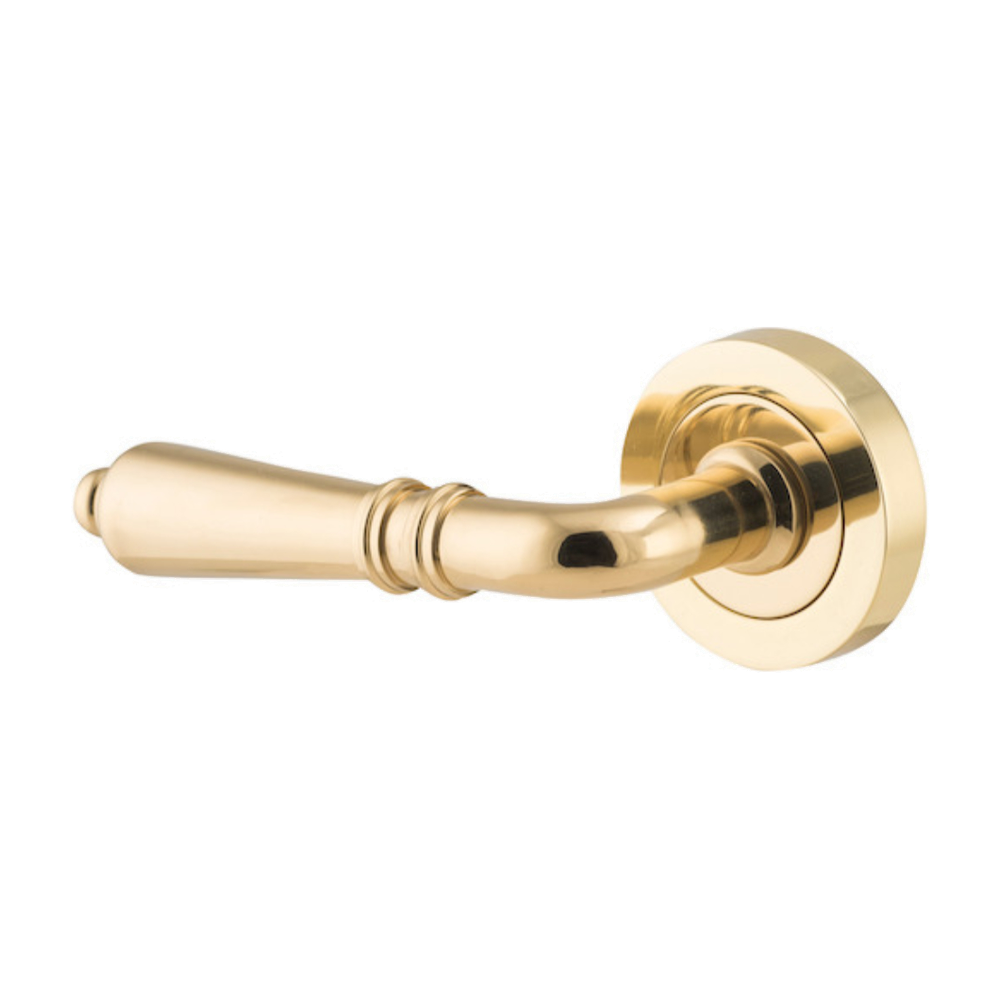 Door Lever Sarlat Rose Round Concealed Fix Left Hand Fixed Polished Brass L111xP56mm BPD52mm in Polished Brass