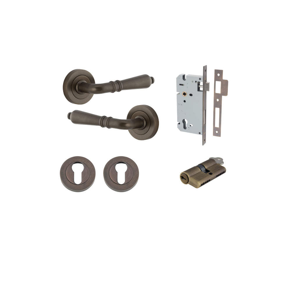 Door Lever Sarlat Round Rose Pair Signature Brass D52xP58mm Entrance Kit, Mortice Lock Euro Signature Brass CTC85mm Backset 60mm, Euro Cylinder Dual Function 5 Pin Signature Brass L65mm KA1, Escutcheon Euro Concealed Fix Round Pair Signature Brass … in Signature Brass