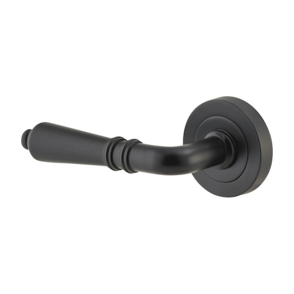 Door Lever Sarlat Rose Round Concealed Fix Left Hand Fixed Matt Black L111xP56mm BPD52mm in Matt Black
