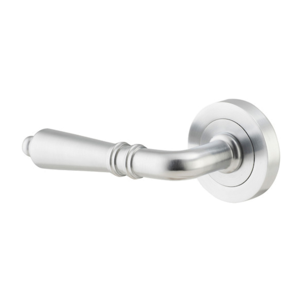 Door Lever Sarlat Rose Round Concealed Fix Left Hand Fixed Brushed Chrome L111xP56mm BPD52mm in Brushed Chrome