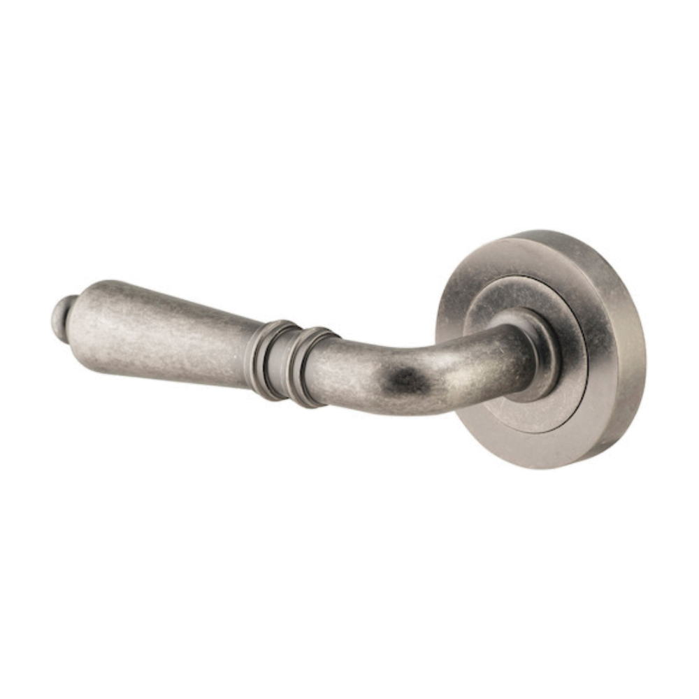 Door Lever Sarlat Rose Round Concealed Fix Left Hand Fixed Distressed Nickel L111xP56mm BPD52mm in Distressed Nickel