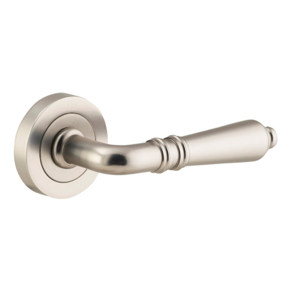 Door Lever Sarlat Round Rose Pair Satin Nickel D58xP58mm in Satin Nickel