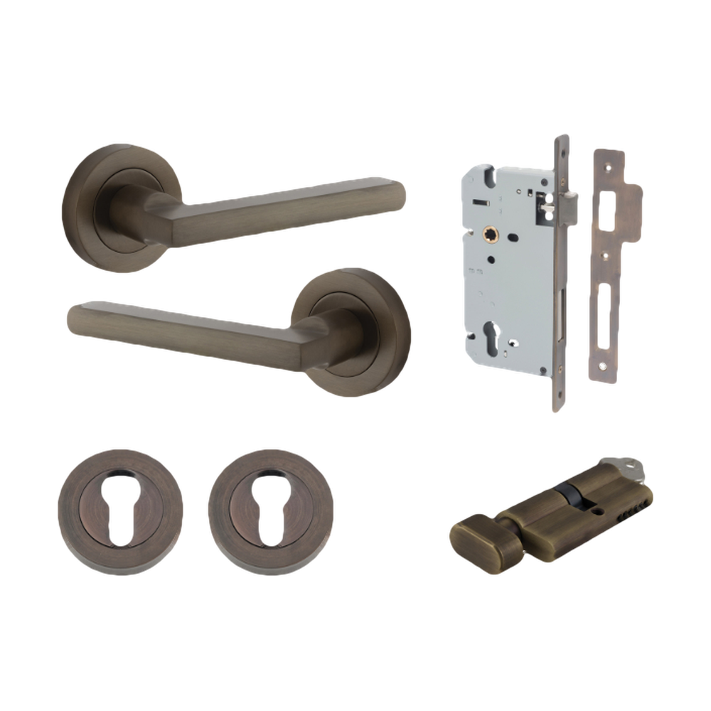 Door Lever Baltimore Round Rose Pair Signature Brass D52xP58mm Entrance Kit, Mortice Lock Euro Signature Brass CTC85mm Backset 60mm, Euro Cylinder Key Thumb 6 Pin Signature Brass L70mm KA1, Escutcheon Euro Concealed Fix Round Pair Signature Brass … in Signature Brass