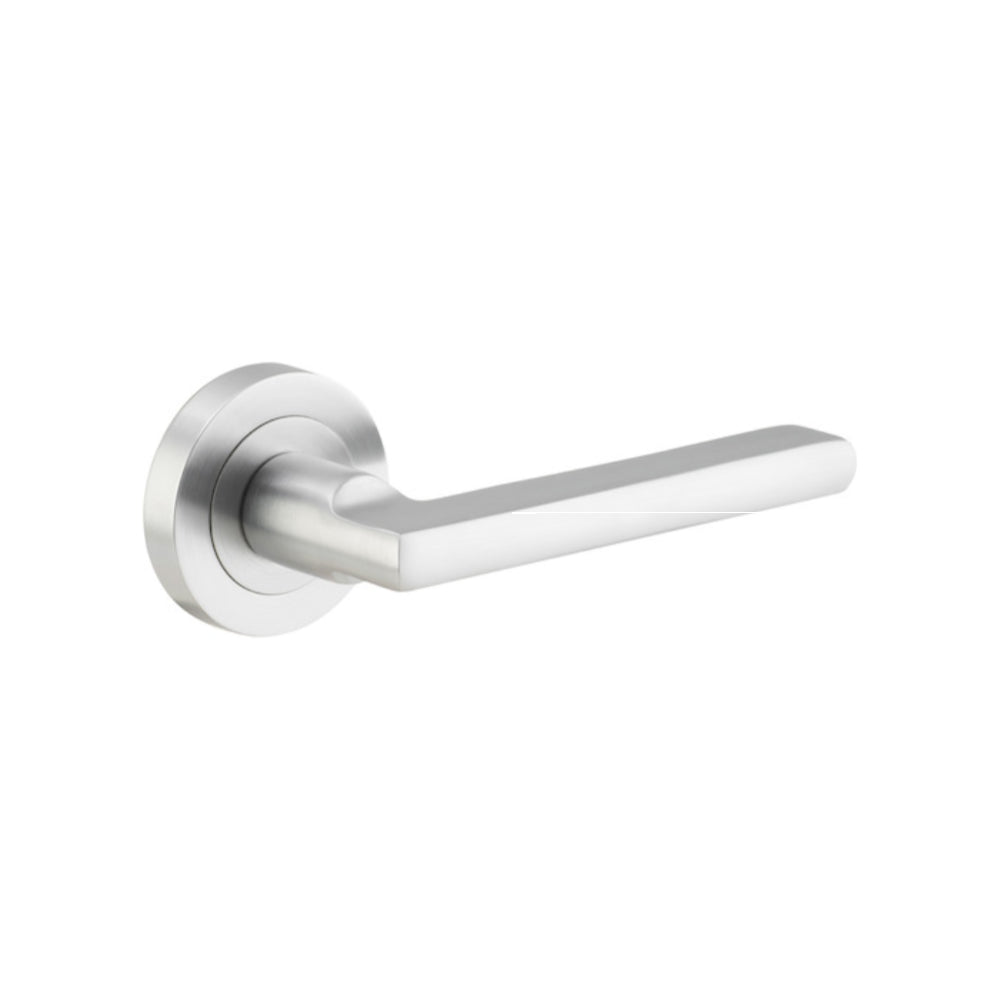 Door Lever Baltimore Round Rose Pair Brushed Chrome D52xP58mm
(Latch/Lock Sold Separately) in Brushed Chrome