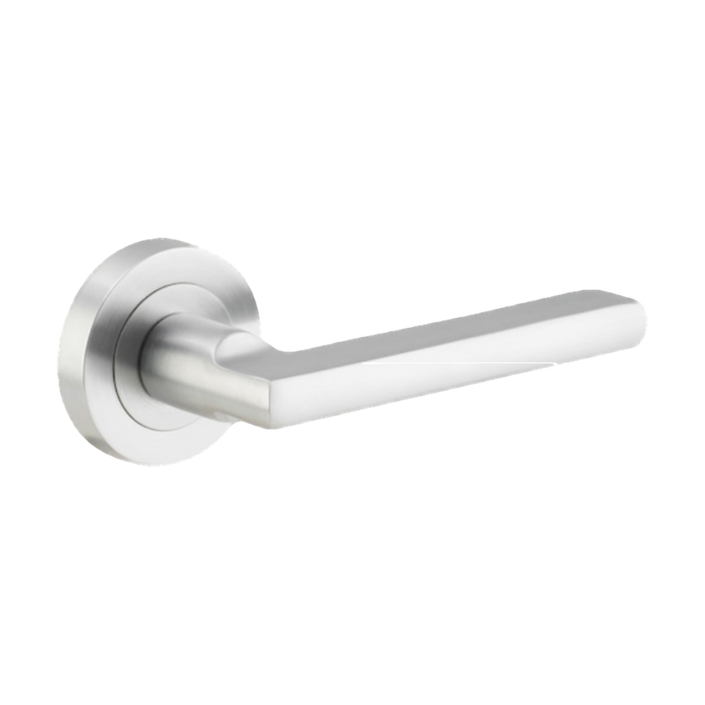 Door Lever Baltimore Round Rose Pair Brushed Chrome D52xP58mm
(Latch/Lock Sold Separately) in Brushed Chrome
