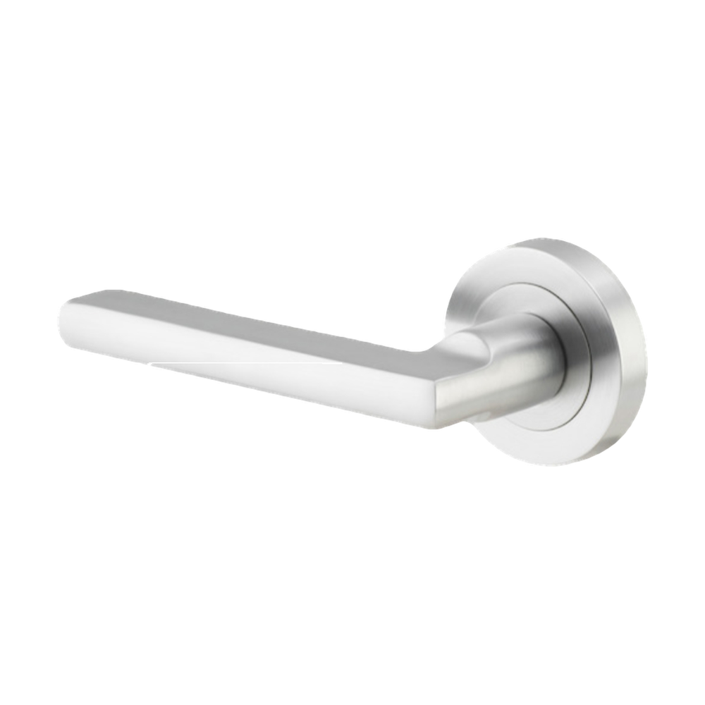 Door Lever Baltimore Rose Round Concealed Fix Left Hand Fixed Brushed Chrome L118xP57mm BPD52mm in Brushed Chrome