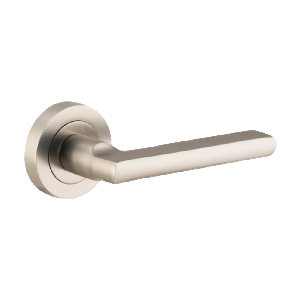 Door Lever Baltimore Round Rose Pair Satin Nickel H52xW52xP55mm
(Latch/Lock Sold Separately) in Satin Nickel