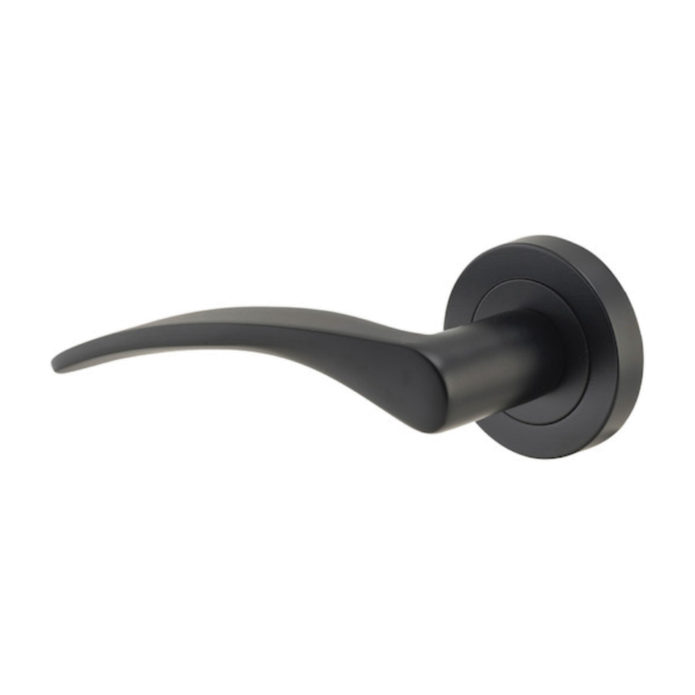 Door Lever Oxford Rose Round Concealed Fix Left Hand Fixed Matt Black L125xP63mm BPD52mm in Matt Black