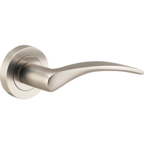 Door Lever Oxford Round Rose Pair Satin Nickel D52xP64mm
(Latch/Lock Sold Separately) in Satin Nickel