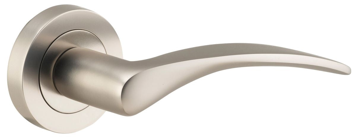 Door Lever Oxford Round Rose Pair Satin Nickel D52xP64mm
(Latch/Lock Sold Separately) in Satin Nickel