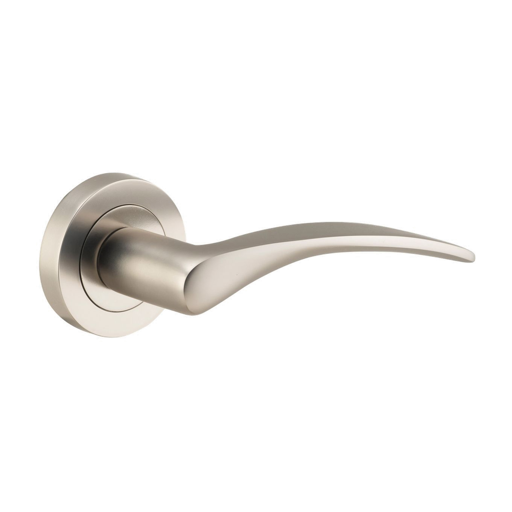 Door Lever Oxford Rose Round Concealed Fix Right Hand Operational Satin Nickel L125xP63mm BPD52mm in Satin Nickel