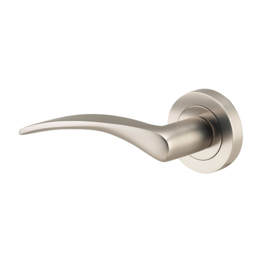 Door Lever Oxford Rose Round Concealed Fix Left Hand Fixed Satin Nickel L125xP63mm BPD52mm in Satin Nickel