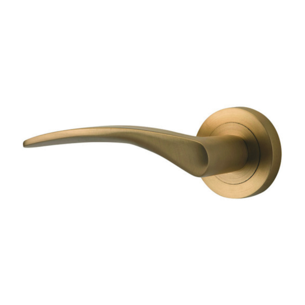 Door Lever Oxford Rose Round Concealed Fix Left Hand Fixed Brushed Brass L125xP63mm BPD52mm in Brushed Brass