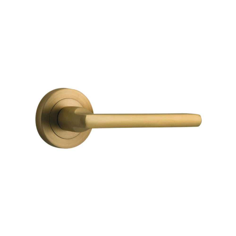 Door Lever Baltimore Round Rose Pair Brushed Brass D52xP58mm
(Latch/Lock Sold Separately) in Brushed Brass