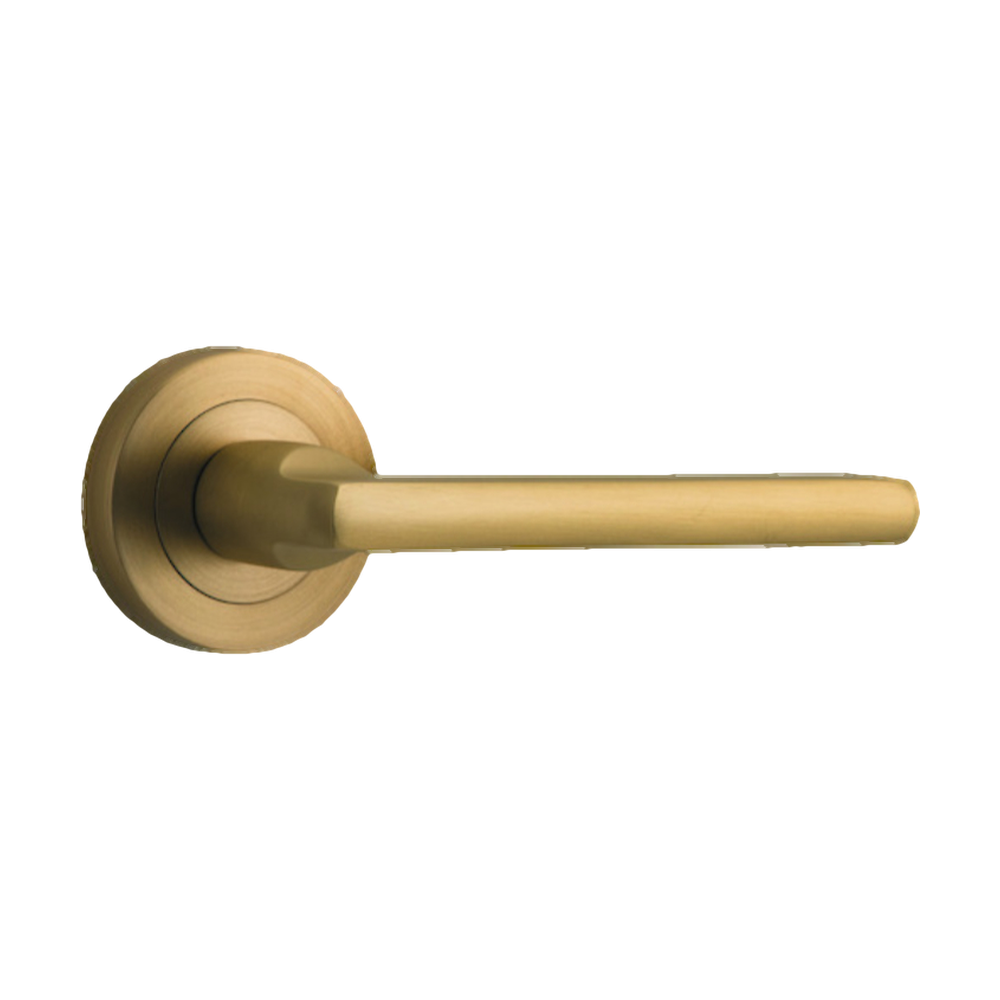 Door Lever Baltimore Round Rose Pair Brushed Brass D52xP58mm
(Latch/Lock Sold Separately) in Brushed Brass