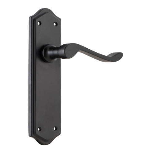 Door Lever Henley Latch Pair Matt Black H180xW50xP58mm in Matt Black