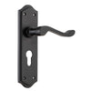 Door Lever Henley Euro Pair Matt Black H180xW50xP58mm in Matt Black