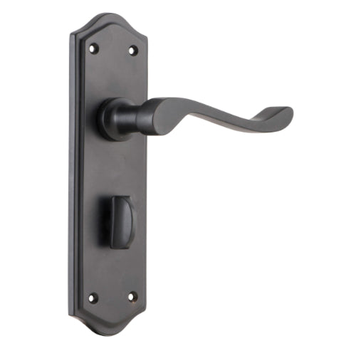 Door Lever Henley Privacy Pair Matt Black H180xW50xP58mm in Matt Black
