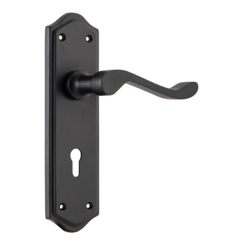 Door Lever Henley Lock Pair Matt Black H180xW50xP58mm in Matt Black