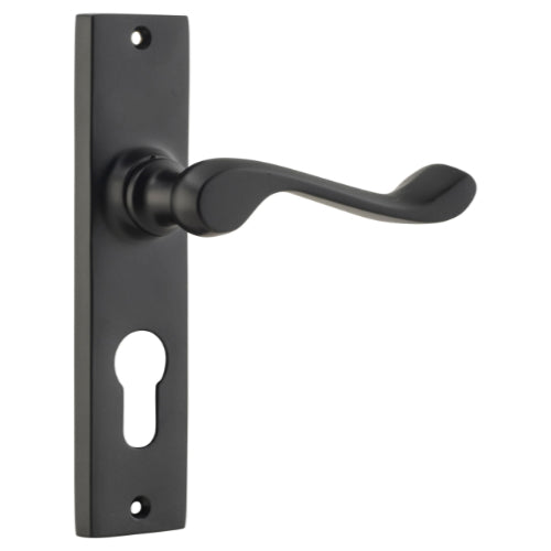 Door Lever Fremantle Euro Pair Matt Black H150xW35xP50mm in Matt Black