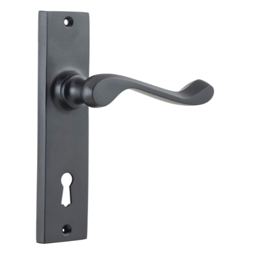 Door Lever Fremantle Lock Pair Matt Black H150xW35xP50mm in Matt Black