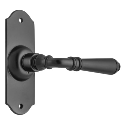 Door Lever Reims Latch Pair Matt Black H110xW43xP65mm in Matt Black
