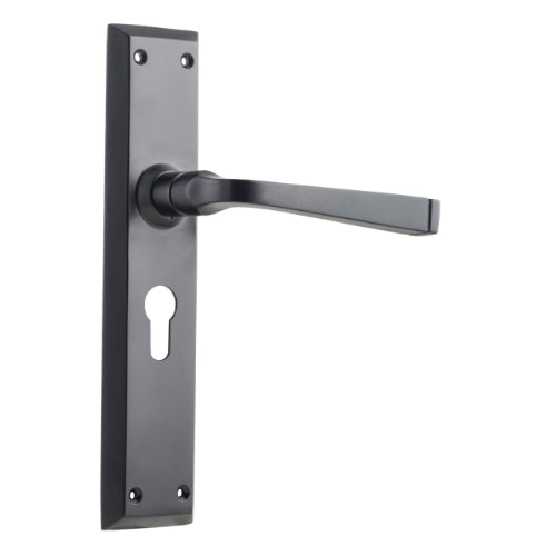 Door Lever Menton Euro Pair Matt Black H225xW50xP75mm in Matt Black