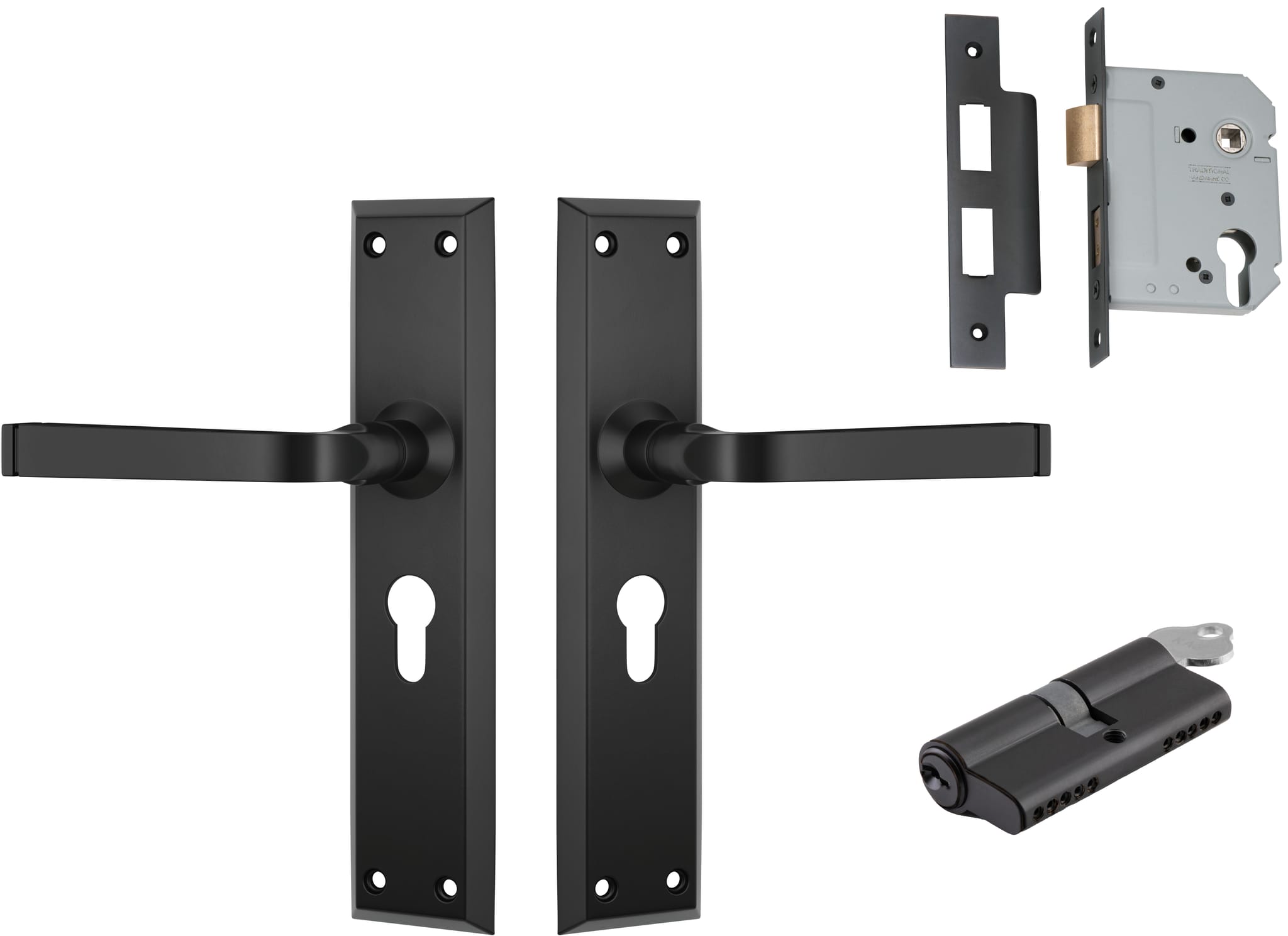 Door Lever Menton Matt Black Key / Key Entrance Set in Matt Black
