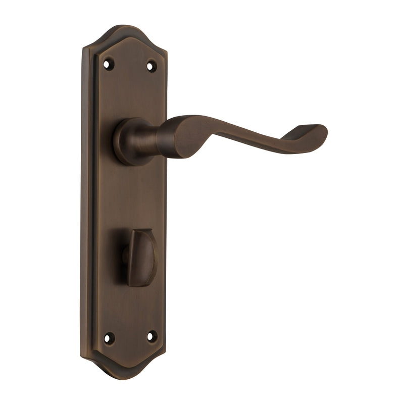 Door Lever Henley Privacy Pair Antique Brass H180xW50xP58mm in Antique Brass